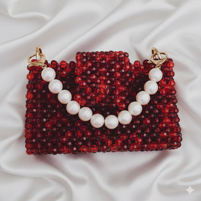 Crystal Beaded Luxury Handbag with Pearl Handle
