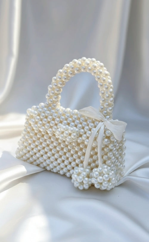 An elegant handbag crafted from luxurious pearl beads