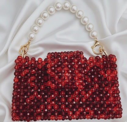 Crystal Beaded Luxury Handbag with Pearl Handle