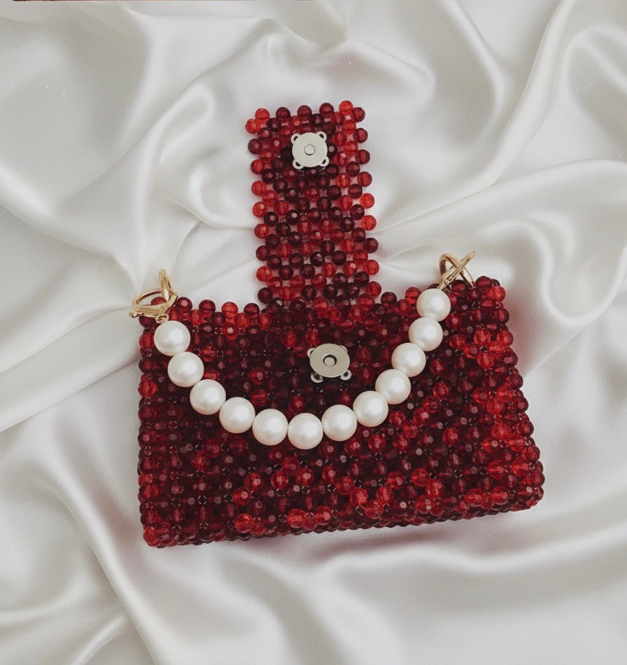Crystal Beaded Luxury Handbag with Pearl Handle