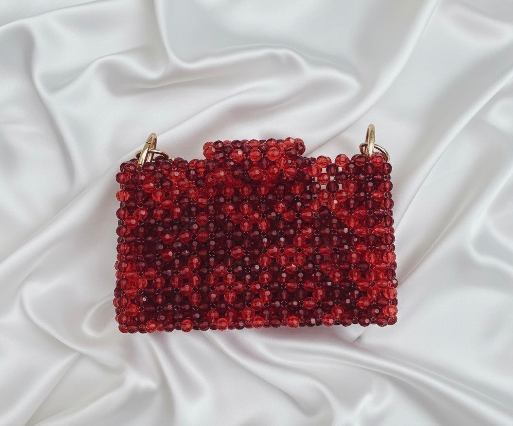 Crystal Beaded Luxury Handbag with Pearl Handle