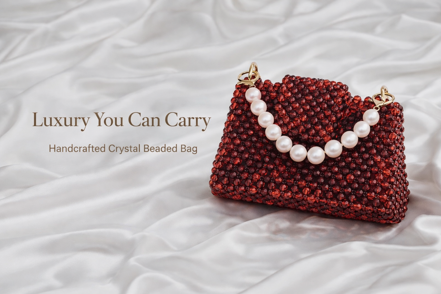 Crystal Beaded Luxury Handbag with Pearl Handle