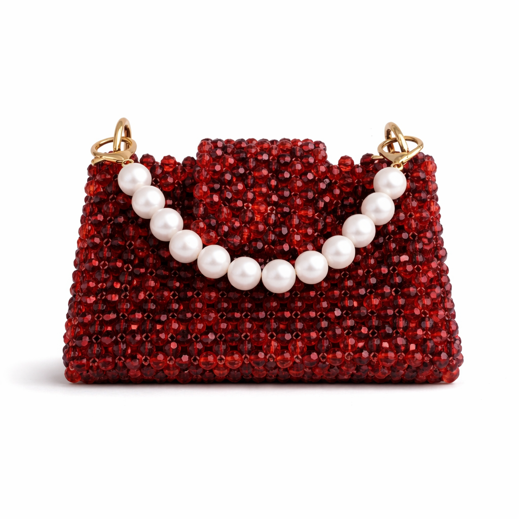 Crystal Beaded Luxury Handbag with Pearl Handle