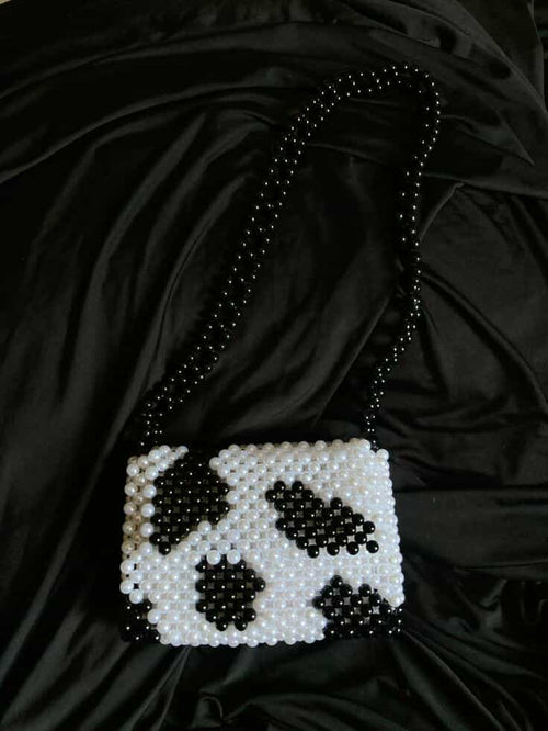 ✨ Black &amp; White Pearl Beaded Bag