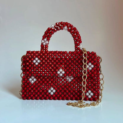 Red and white combination beaded purse