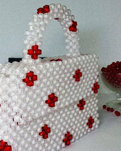 Red and white combination beaded purse